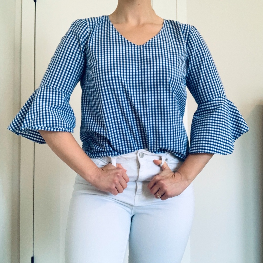 Checkered Butterfly Sleeve Top